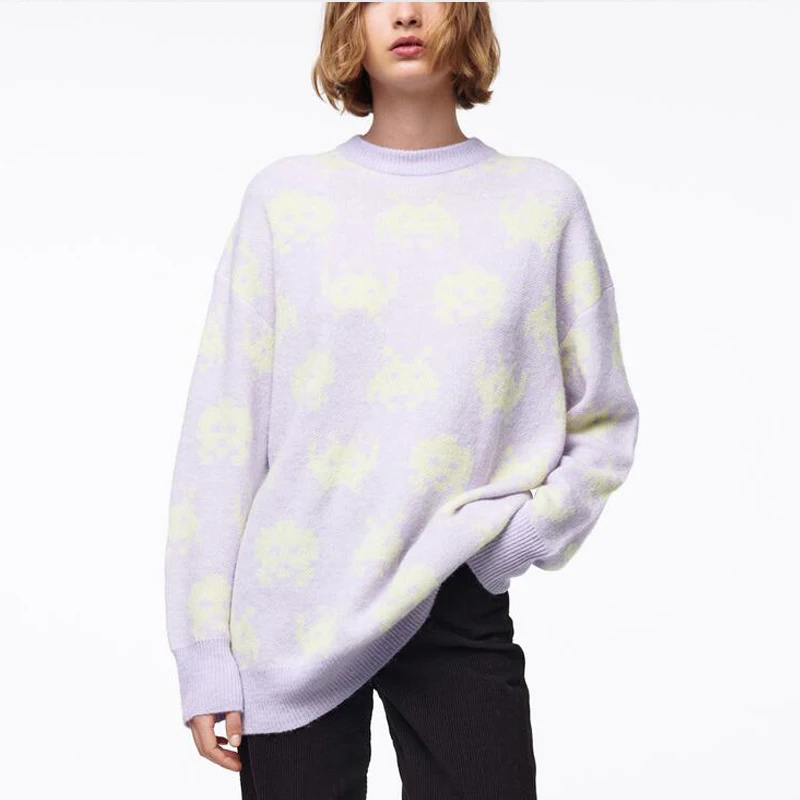 Новинка зимняя женская одежда комбинированный жаккардовый вязаный свитер Space