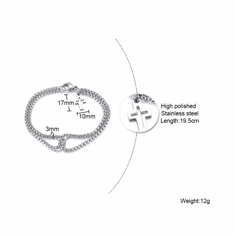 Двойная Цепочка Rolo с крестом для мужчин браслет из нержавеющей стали застежкой