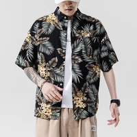 brand new 2021 beach summer print flower short sleeves hawaii collar korea style shirt for mens harajuku clothing
