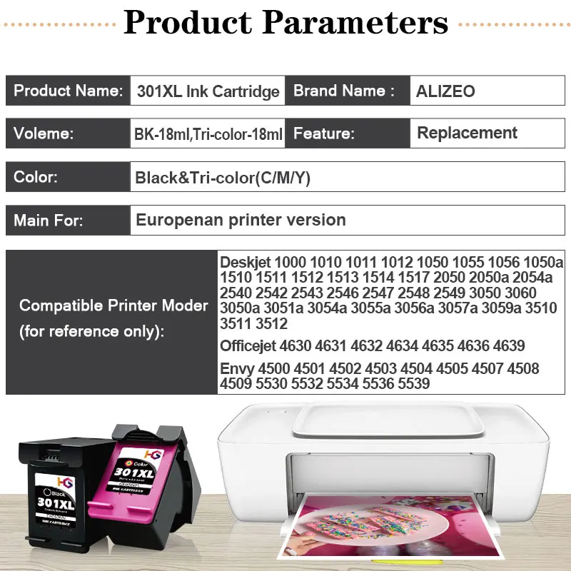 2 шт Замена для HP 301 XL DeskJet Envy Officejet 2050S 2510 2540 3050a 3054 1000 1050 1510 2000 2050 принтер|Чернильные