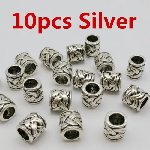 10pcs Silver 5 шт.-10 шт. металлический Бронзовый/серебро Руна viking, подвязанные лентой, с объемной волной, бороды, дредлоки, для увеличения объема, бусины Кольца Аксессуары к направляющей трубе около 5,2 мм отверстие - Цвет: 10pcs Silver