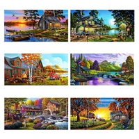 diy 5d full diamond painting scenery embroidery square round drill sunset village lakeside mosaic furniture cross stitch hobby