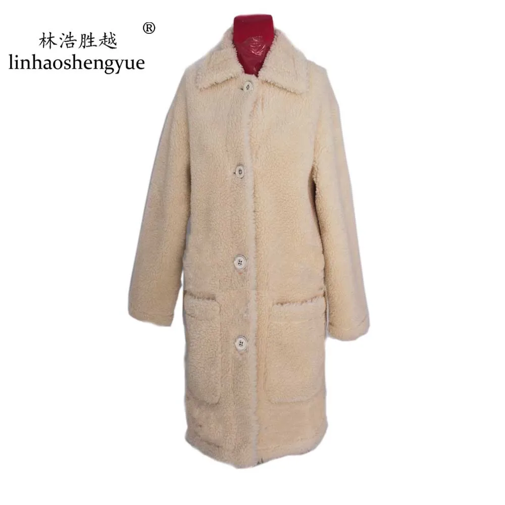 Linhaoshengyue  2020 Spring New Fashion Women Blends Wool 90cm Sheep Coat Spring Autumn Winter Fashion Freeshipping