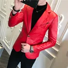 Мужской кожаный блейзер, черный, красный, 2020, модные дизайнерские кожаные куртки, Блейзер, Homme, Клубная одежда, кожаная куртка, пальто, veste