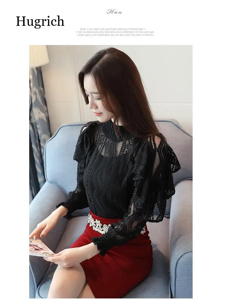 

Ruffle Lace Nine Quarter Sleeve Blouse Shirt 2021 Women Clothing Hollow Out Floral Women Blouse Female Tops Elegant Blusa