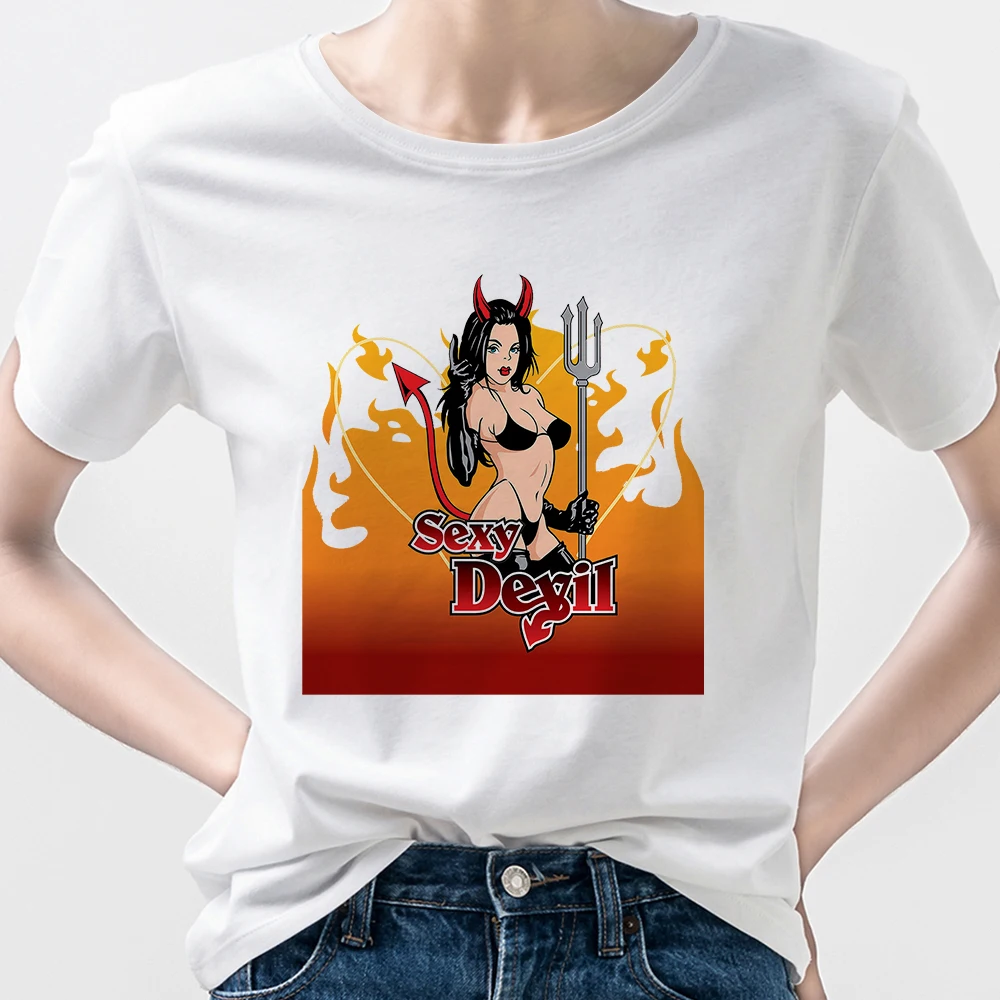 

Sexy Deyil Demon Women's T-Shirts Y2K Fashion Novelty 2021 Anime Things Streetwear Matching Oversize T Shirt Hipster Brazil Edgy