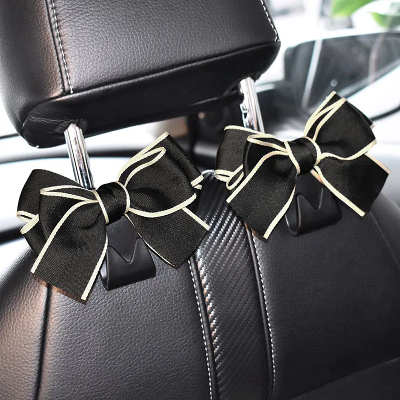 

Cute Bowknot Car Seat Back Hooks Vehicle Headrest Organizer Hanger for Groceries Bag Handbag Storage Women Car Accessories