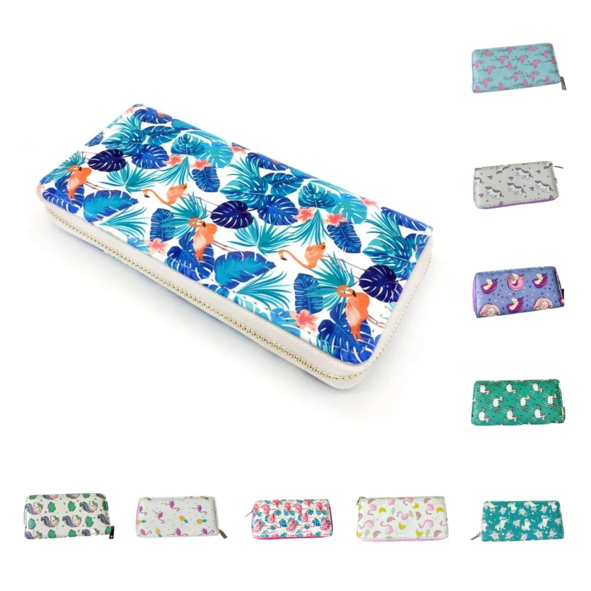 

Дизайнерские Роскошные Длинные кошельки для девочек с принтом из мультфильма фламинго и поперечной молнией, недорогие милые кошельки из ис...