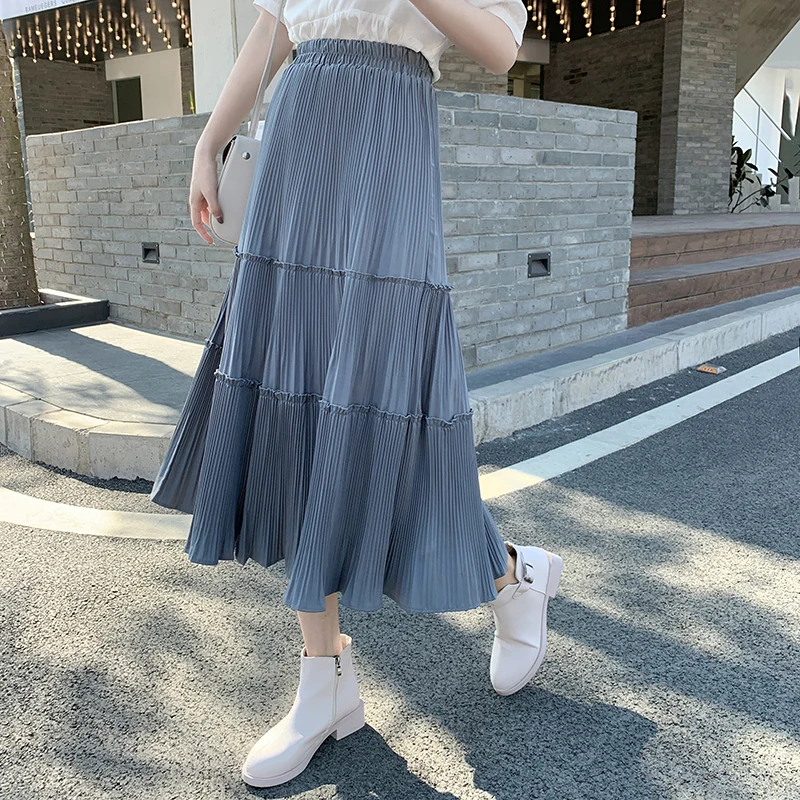 Осенние однотонные элегантные плиссированные длинные юбки в стиле