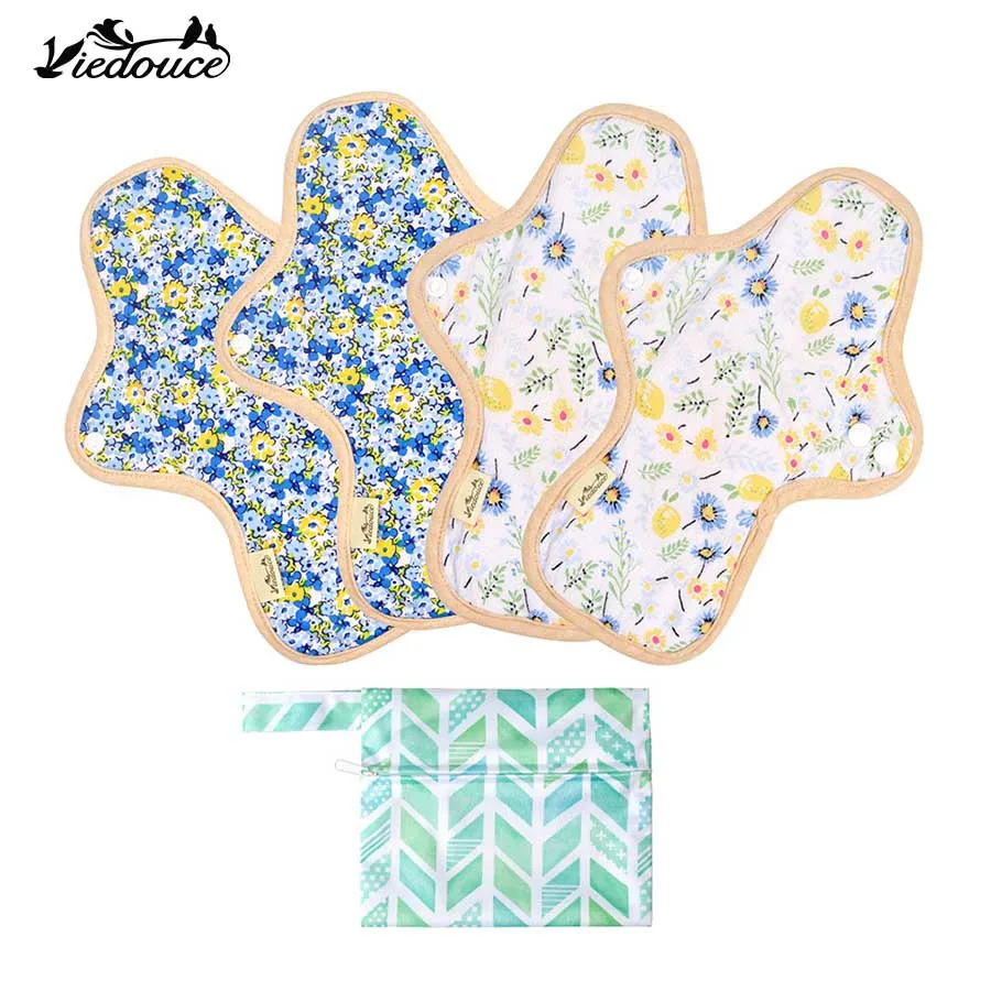 

4PCS Viedouce Washable reusable organic sanitary pad daily night period women girl menstrual cotton cloth sanitary napkin pad