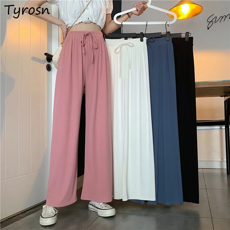 

Брюки женские драпированные с широкими штанинами, мягкие удобные элегантные универсальные уличные штаны с завышенной талией для отдыха, модная однотонная летняя шикарная уличная одежда