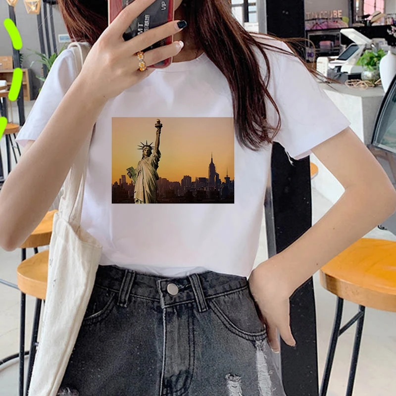 

Women Statue of Liberty Girl T-Shirt Girl Summer Casual Tops Tees Female Hipster 90s T-shirts Harajuku Short Sleeve Tshirt