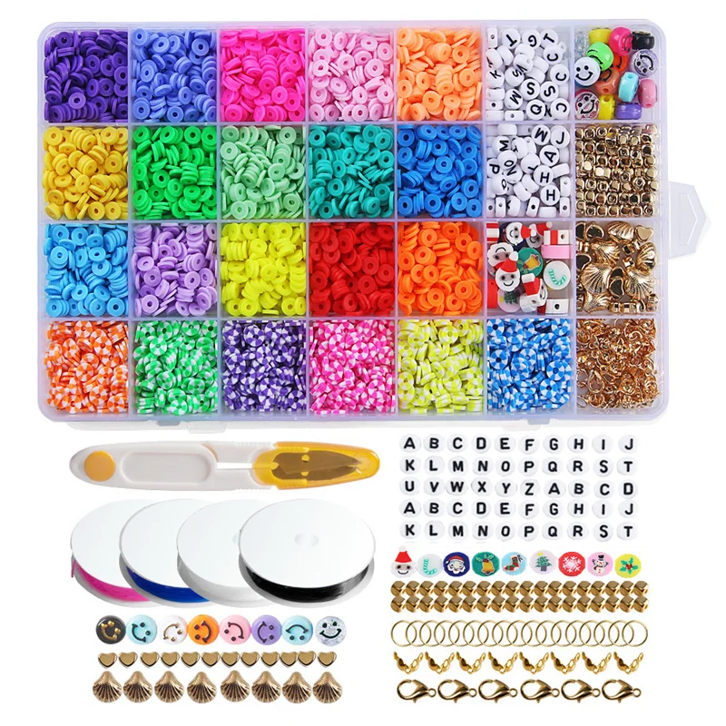 6mm Flat Round Polymer Clay Spacer Charms Beads Kit Christmas Letter Beads for DIY Jewelry Making Bracelet Necklace Accessories