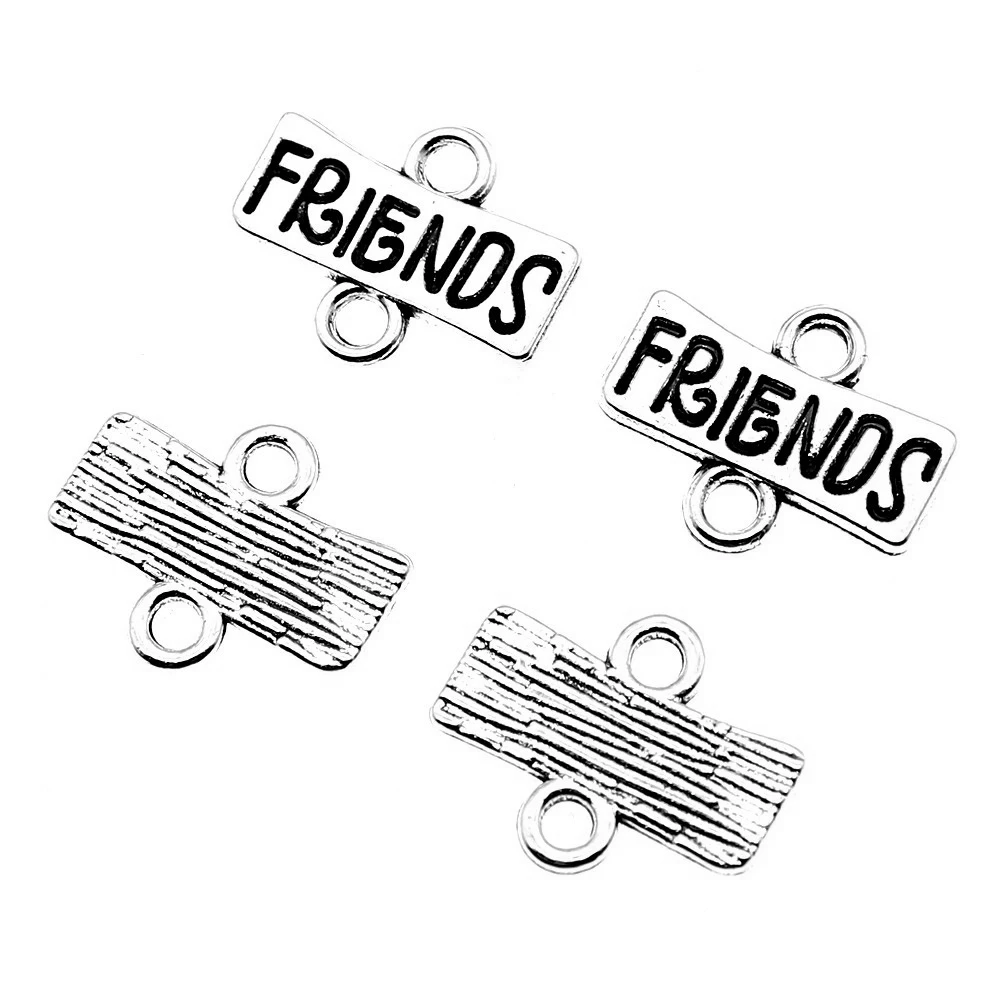 

20pcs Friends Plate Connector Charms DIY Alloy Jewelry Findings Antique Silver Color 13x15mm