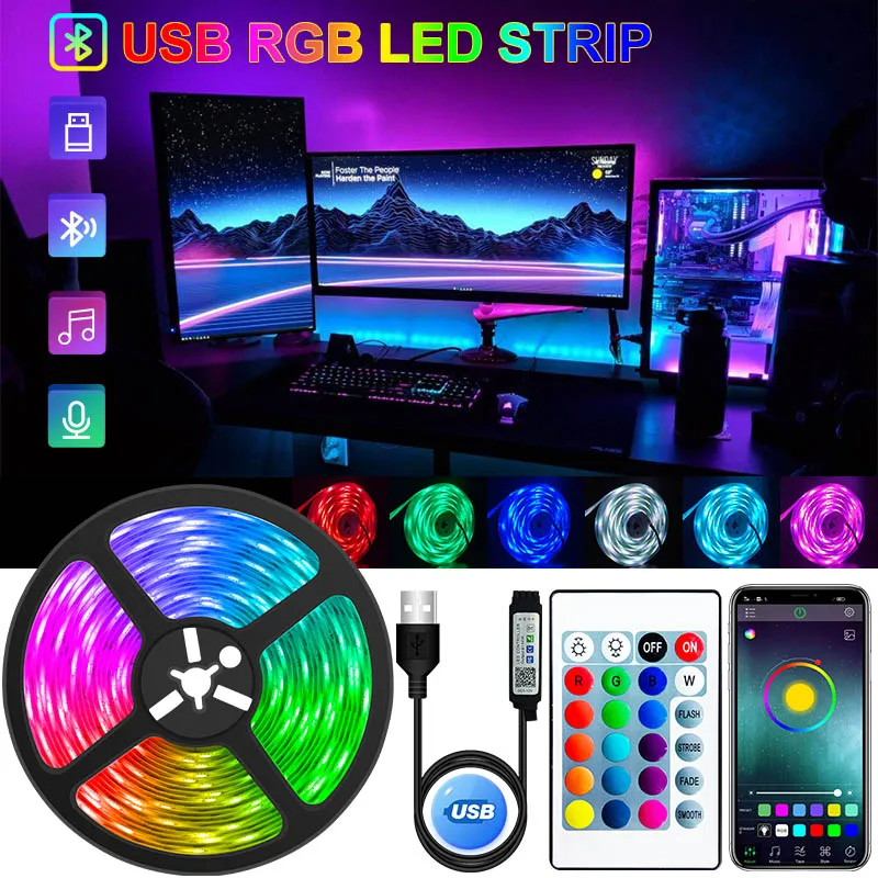 LED Strip Light USB Bluetooth RGB 5V LED RGB Lights Flexible LED Lamp Tape Ribbon RGB TV Desktop Screen BackLight Diode Tape