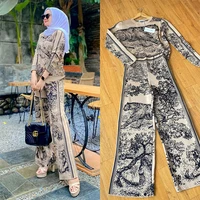 new arab muslim womens suit retro printed abaya fashion suit middle east ethnic casual fashion clothing islamic kaftan suit
