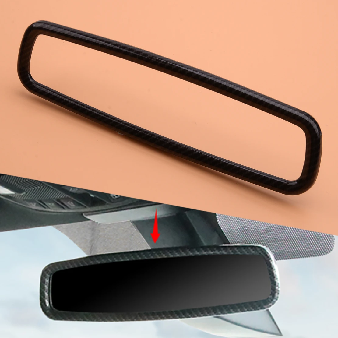 

beler Black Carbon Fiber Texture Inner Rearview Mirror Trim Ring Cover fit for Ford F150 Mustang 2015 2016 2017