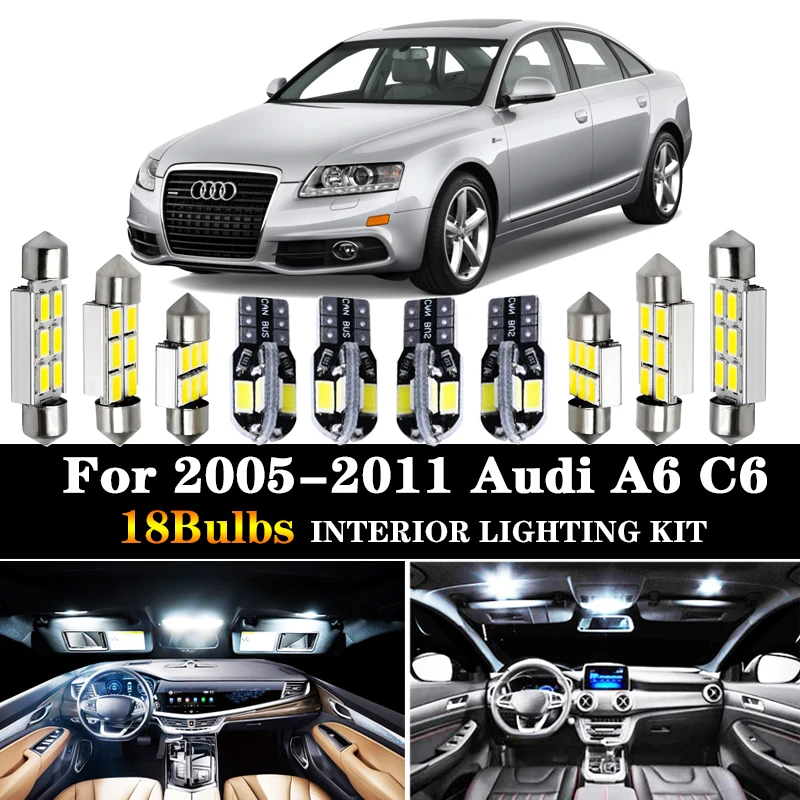 18 шт. Автомобильные светодиодные лампы Canbus для салона 2005 2011 Audi A6 C6|Сигнальная