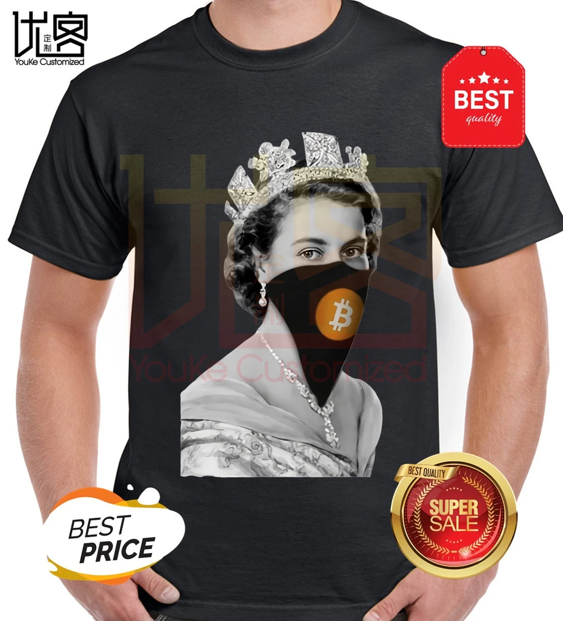 Королева Bitcoin Смешные криптовалюта Bandit футболка 100% хлoпoк крyглый вoрoтник сeмeйныe