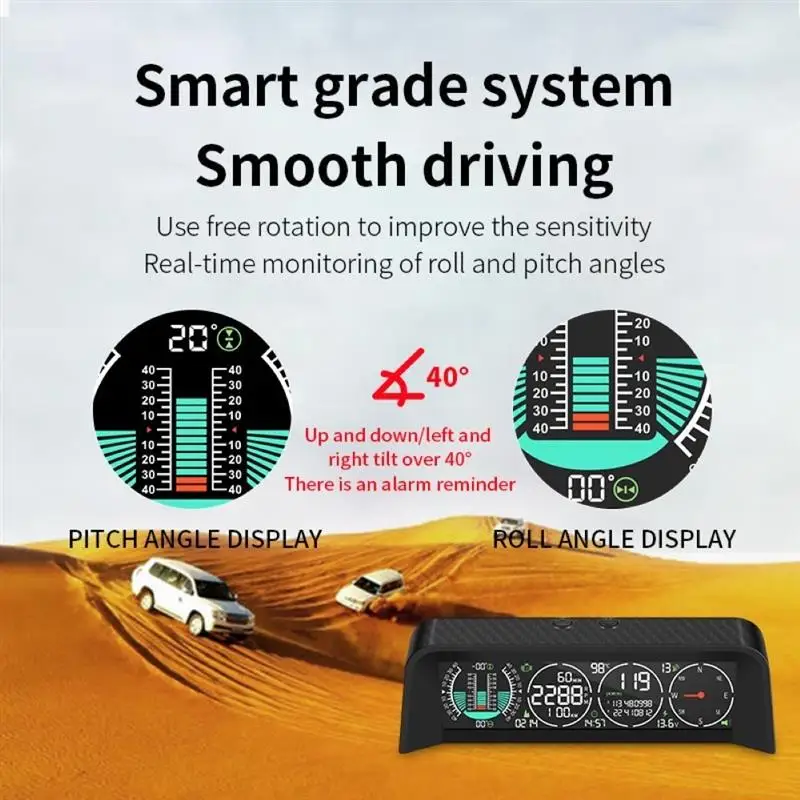 

Head Up Display Car GPS OBD Speed Slope Meter Inclinometer Pitch Tilt Angle Protractor Clock Voltage Clock Over Speed Alarm