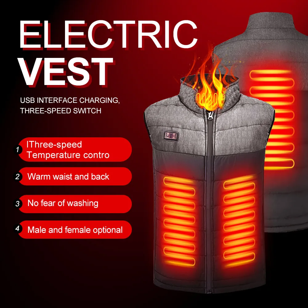

Men USB Heated Vest Warm Men Jacket Winter Heating Thermal Jacket Infrared Electric Heating Vest Outdoor Hunting Vest S-XXXL