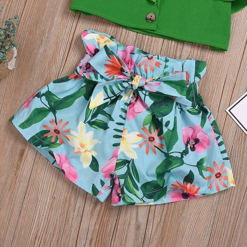

2020 Summer Toddler Kids Girls clothes set Print Vest Crop Tops +Shorts 2Pcs Outfits Children Clothes New
