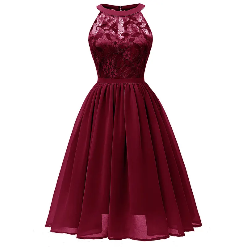 

L36266 Women's Vintage Floral Lace Scoop NecK Bridesmaid Dress