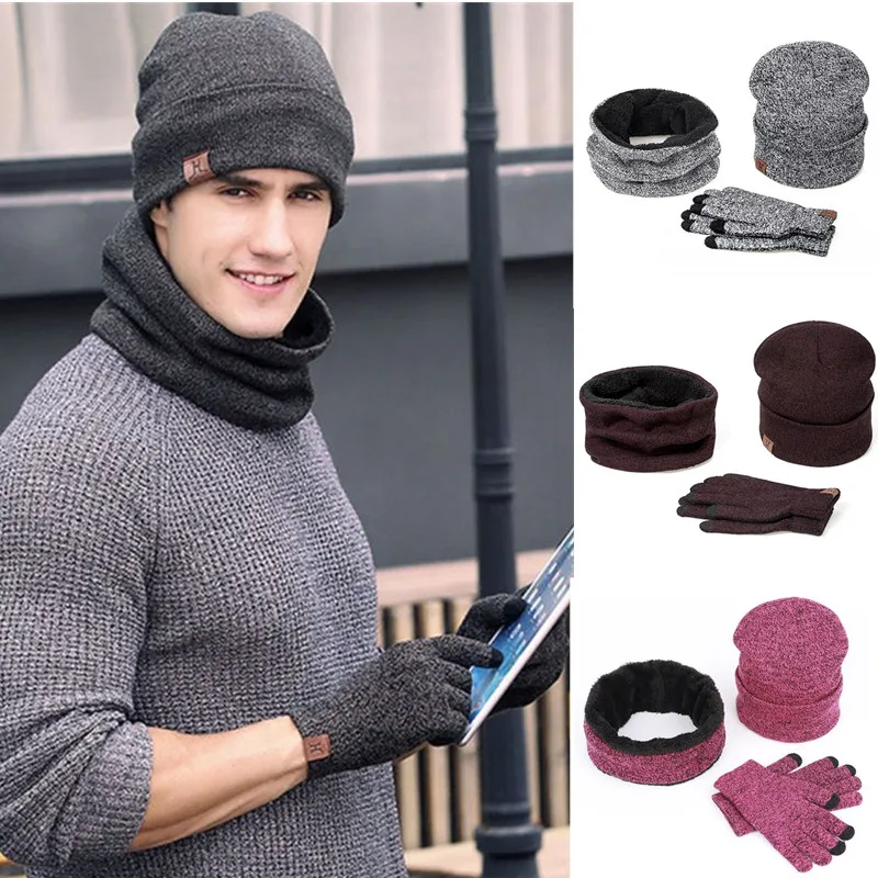 Зимняя Шапка бини для мужчин и женщин шарф бесконечности перчатки сенсорного