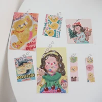 7 sheets oil painting girl cake retro cute decorative card double sided diy background wall sticker kawaii postcard photo props