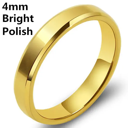 4mm Bright Gold 4 мм яркое Полированное серебряное титановое кольцо для мужчин и женщин - Цвет основного камня: 4mm Bright Gold