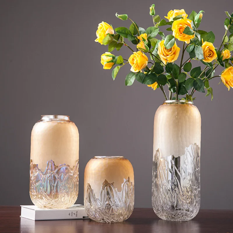 Высококачественное стекло ваза современная Гальваническая Золотая большая вазы