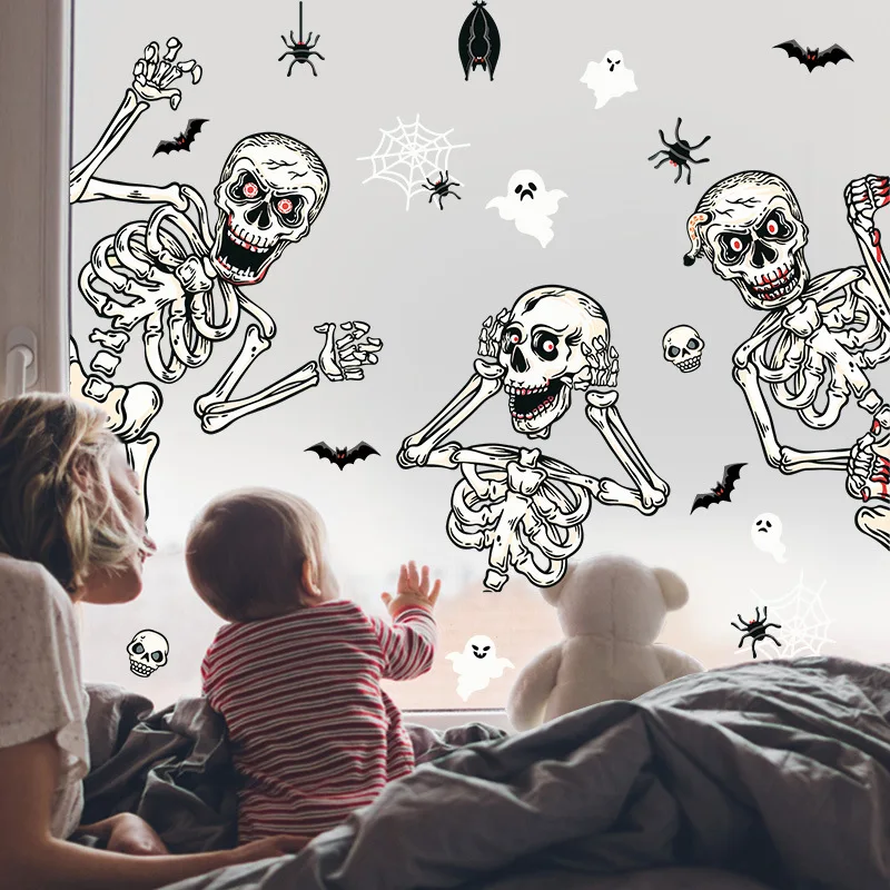

2021 New Halloween Decoration Wall Stickers Skull Stickers Balloon Scarecrow Static Stickers