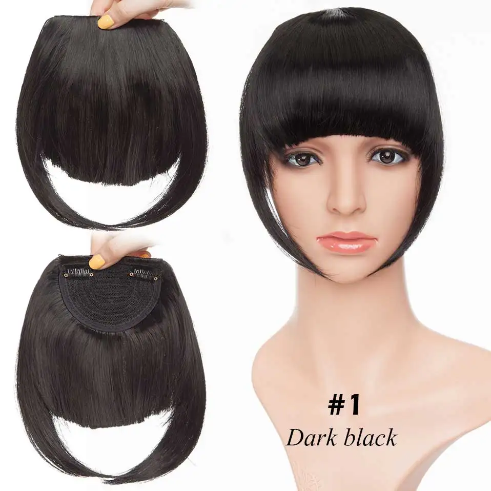 dark black S-noilite, 2 зажима, челка, бахрома, синтетический шиньон, бахрома, волосы для наращивания, черный, коричневый, блонд, шиньон для женщин - Цвет: dark black