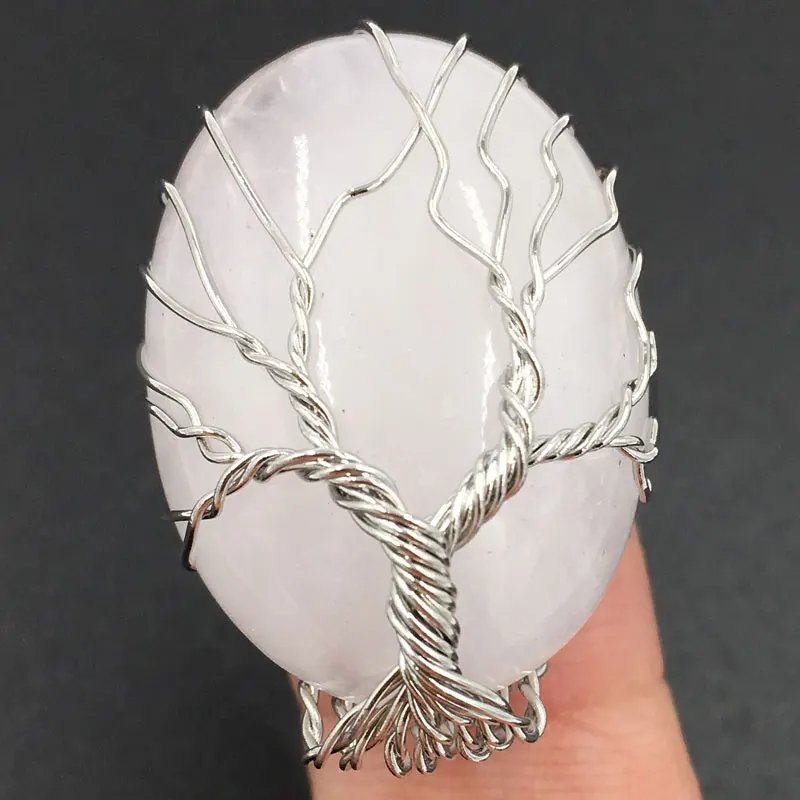 White Crystal MC8037 Дерево жизни авантюрин Кристалл Опал Золотой камень тигровый глаз Синий Песок Женщины Мужчины искусство овальная бусина кольцо 7~ 1" отрегулируйте размер PWB739 - Цвет основного камня: White Crystal MC8037