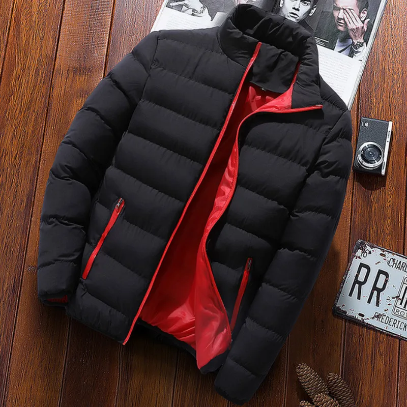 New Warm Cotton-Padded Suit Men Parka Jackets Winter Casual Mens Outwear Solid Stand Collar Windbreak Cotton Padded Down Jacket