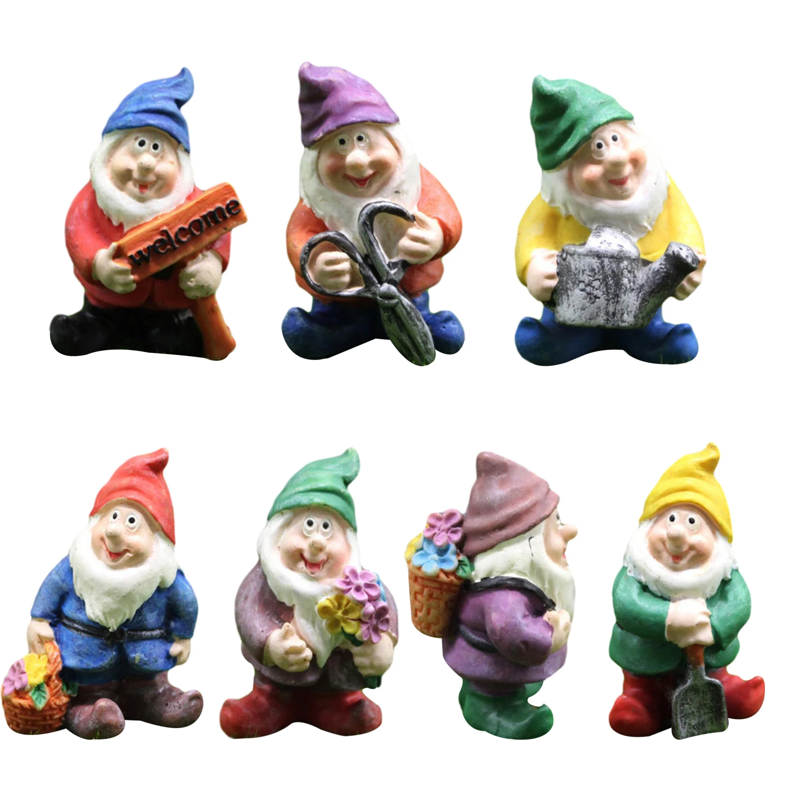 

6PCS Outdoor Garden Decoration Dwarf Ornaments Garden Gnome Statue Small Elf Resin Figurine Dwarf Decorations