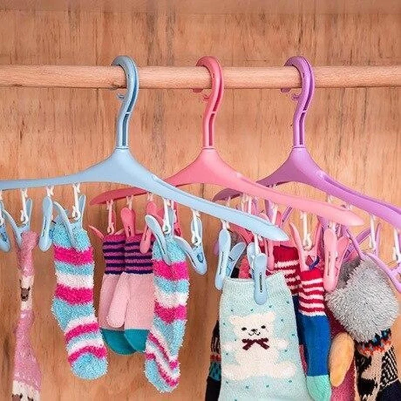 

Windproof Buckle Multifunctional Plastic Clothes Hanger 8 Clips Underwear Hanger