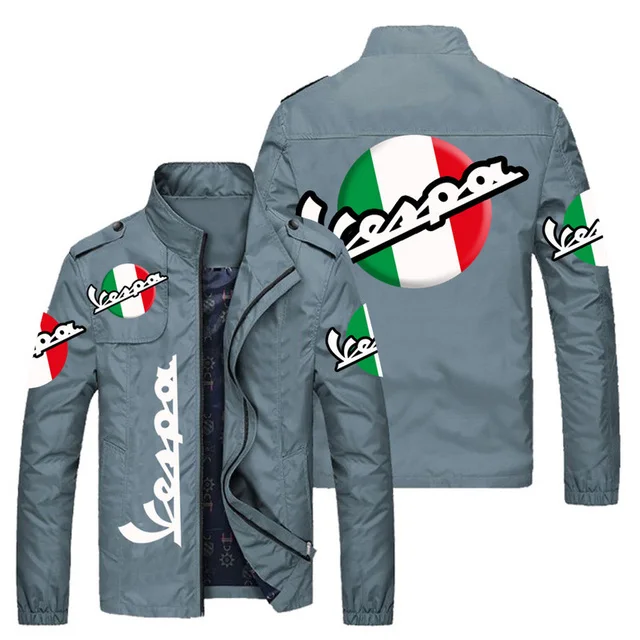 2021 New Men Spring Autumn Vespa Logo Stand Collar Casual Sweatshirt Long Sleeve Zipper Cardigan Jacket