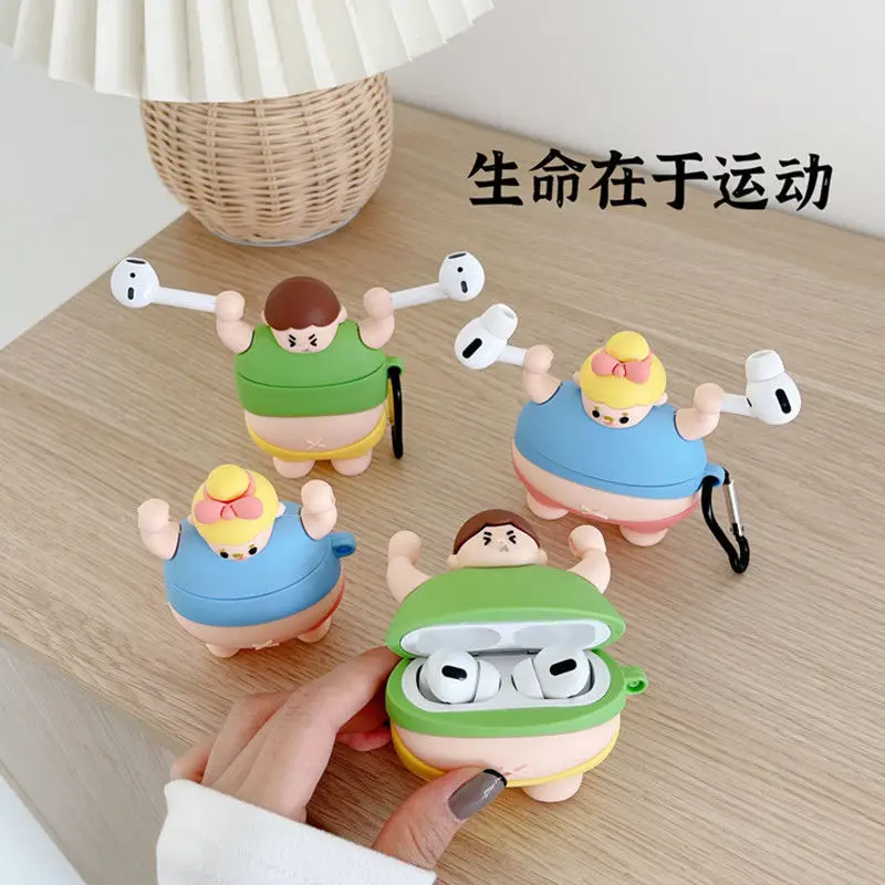 

3D креативный чехол для тяжелой атлетики Little Fat Man для Airpods 1 2, защитный чехол для Airpods Pro, беспроводная Bluetooth гарнитура, чехол