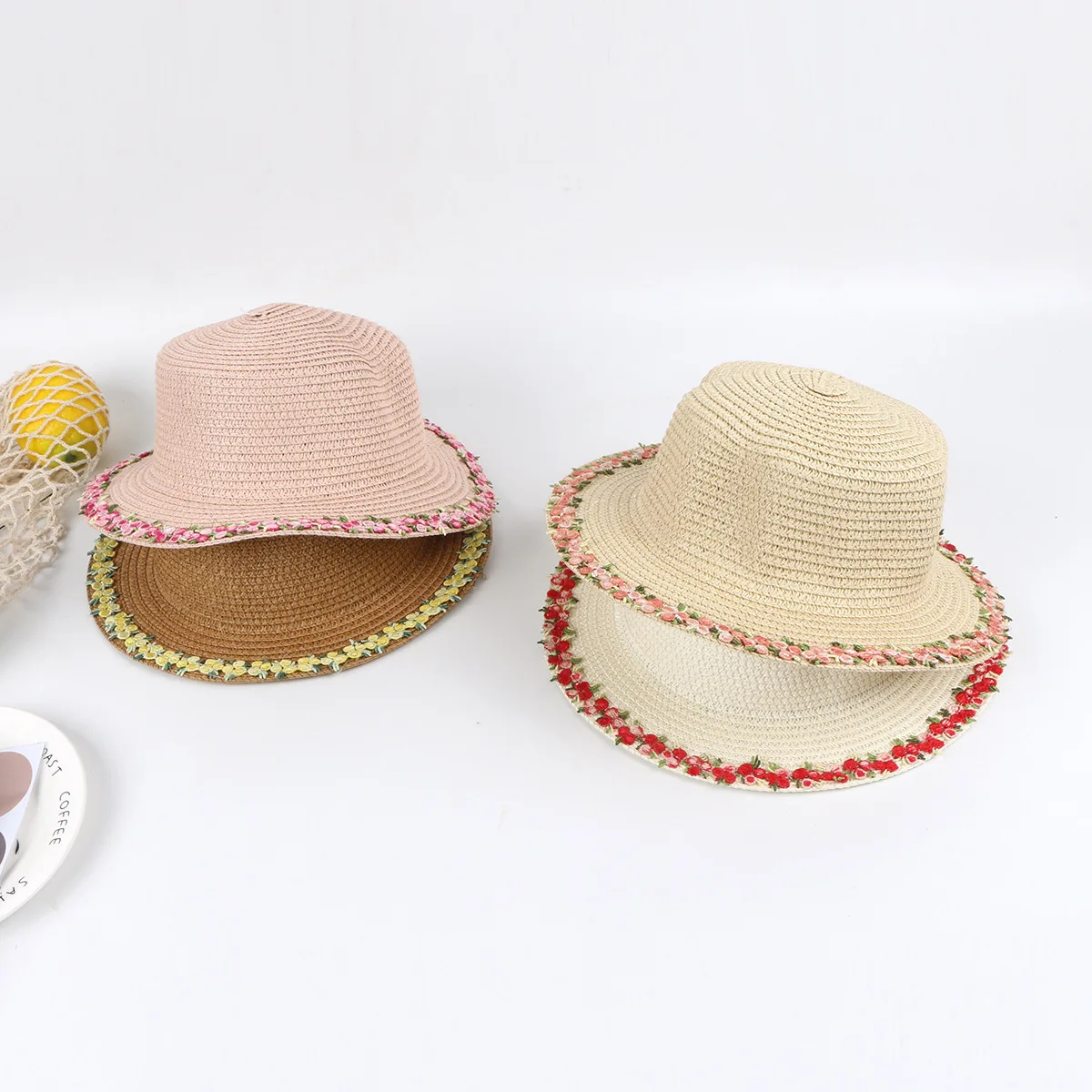 

Parent-Child Visor Cap Baby Girl Straw Hat Korean Summer Beach Mother-Daughter Sunshade Sun Hat