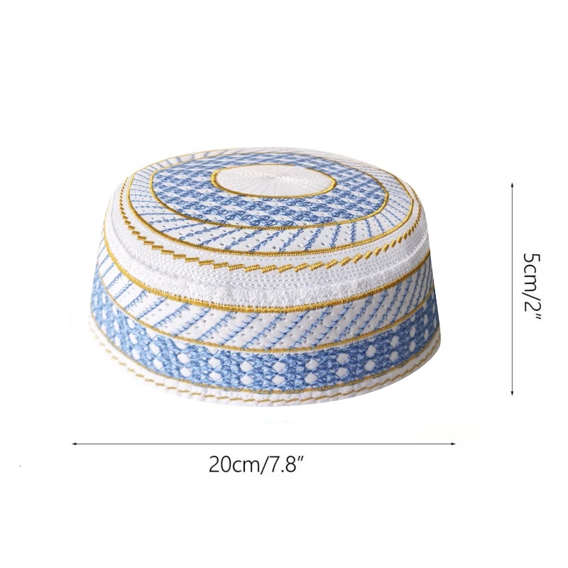 Модные синие хлопковые мусульманские кепки для мужчин с вышивкой Kippah Topi шляпы