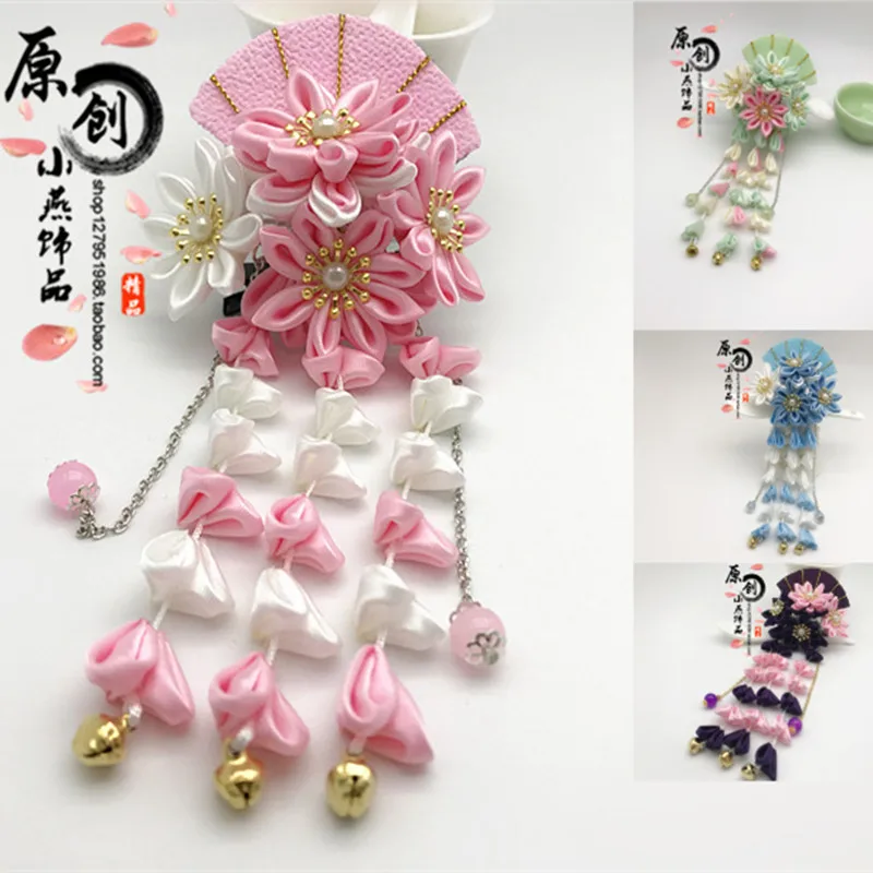 Японский винтажный ручной работы веер гейши цветок красный заколка для волос