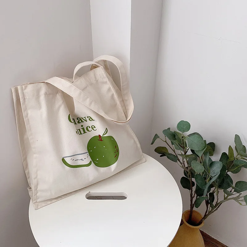 

Guava Print Canvas Shopping Bag for Women Female Cotton Cloth Shoulder Bag Eco Books Tote Fruit Grocery Shopper Bags Handbag