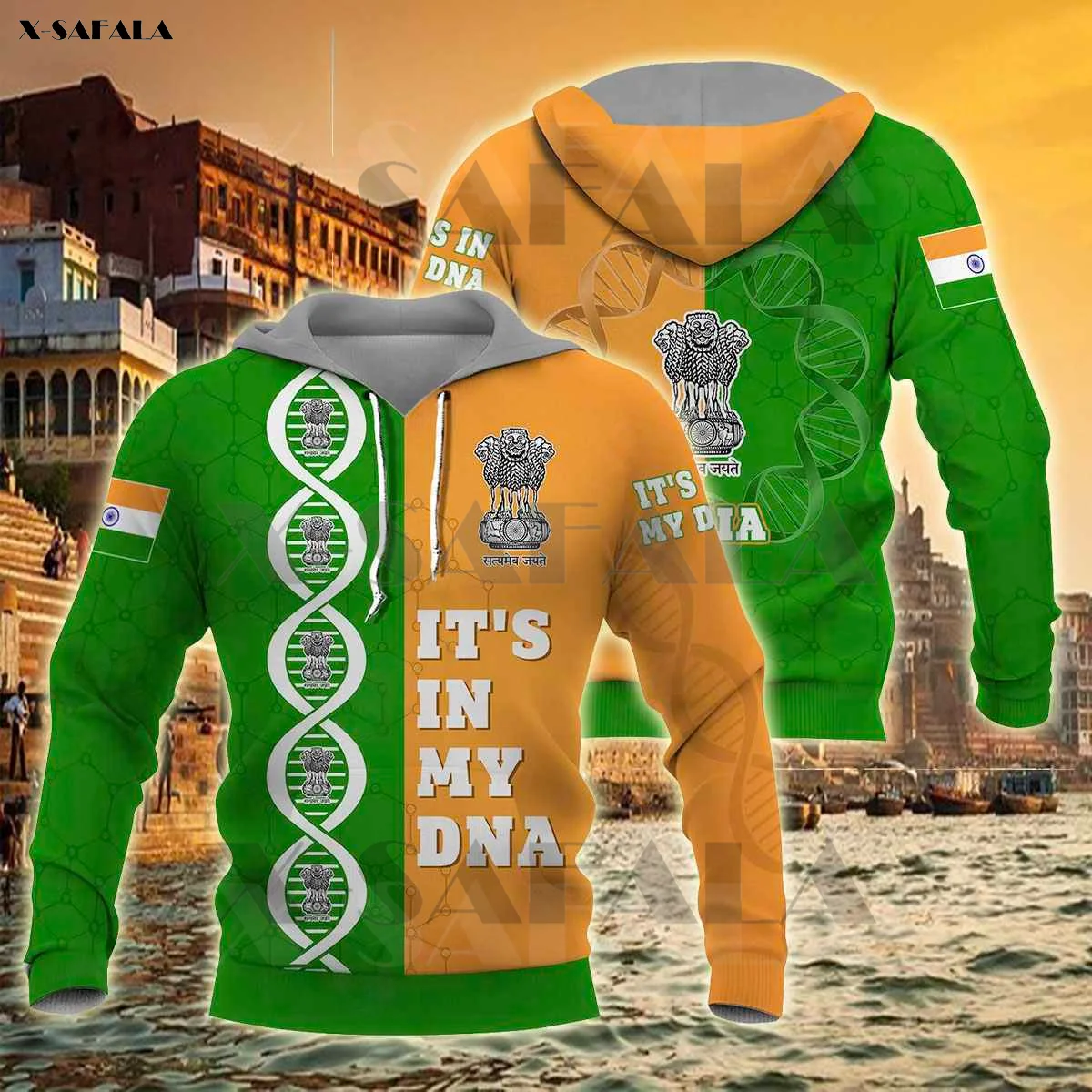 Толстовка мужская с капюшоном свитшот 3D-принтом герба и флага Японии на молнии