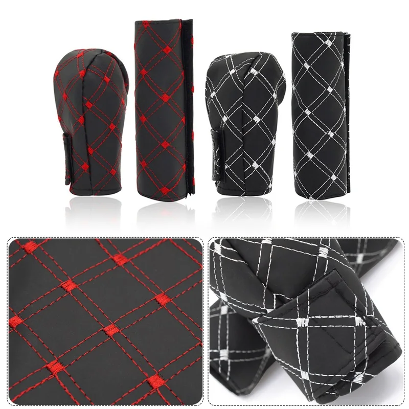 

C Universal Car PU Leather Red Wine Auto Car Hand Brake Cover Gear Shift Stick Cover Car Styling Accessories Handbrake Grips