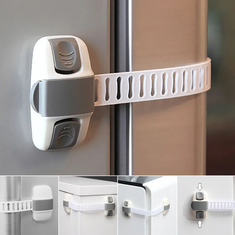 Protector de nevera ajustable de seguridad para ni&ntilde;os, pestillo de puerta de refrigerador de seguridad para beb&eacute;s, dispositivo de bloqueo para ni&ntilde;os-0