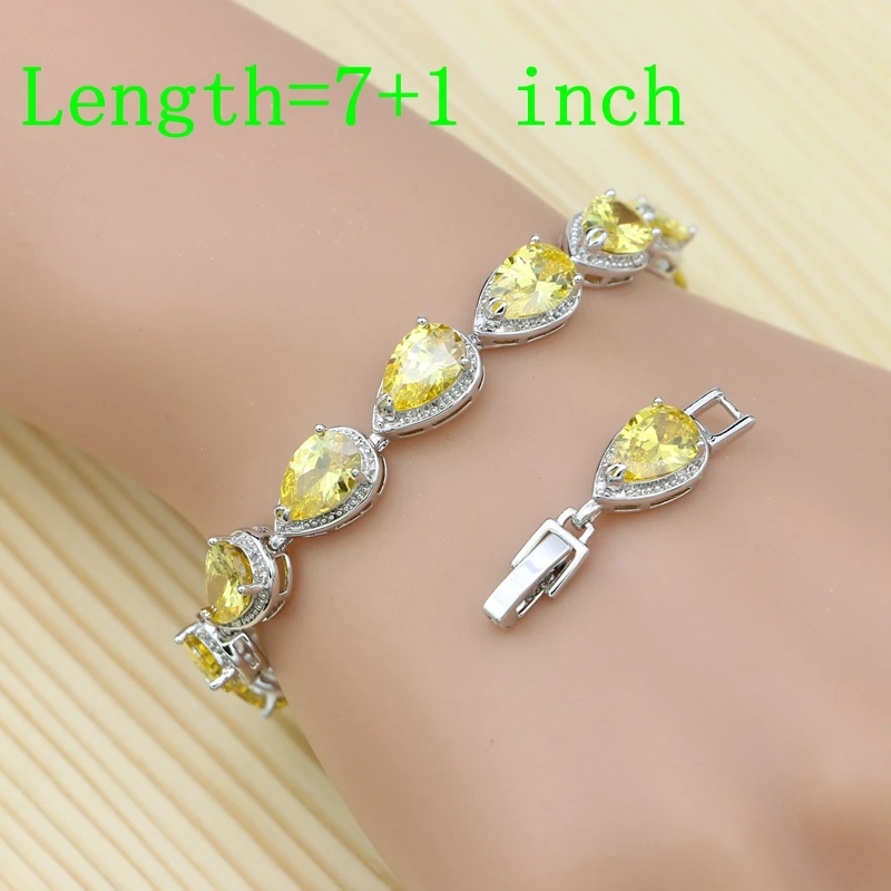 Bridal Jewelry Sets Of Silver 925 For Women Yellow Cubic Zirconia Water Drop Ring/Bracelet/Necklace/Pendant/Earrings Set | Украшения и