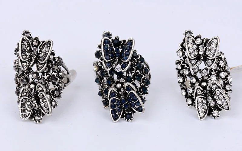 Женское Винтажное кольцо в богемном стиле винтажное серебряное с черным