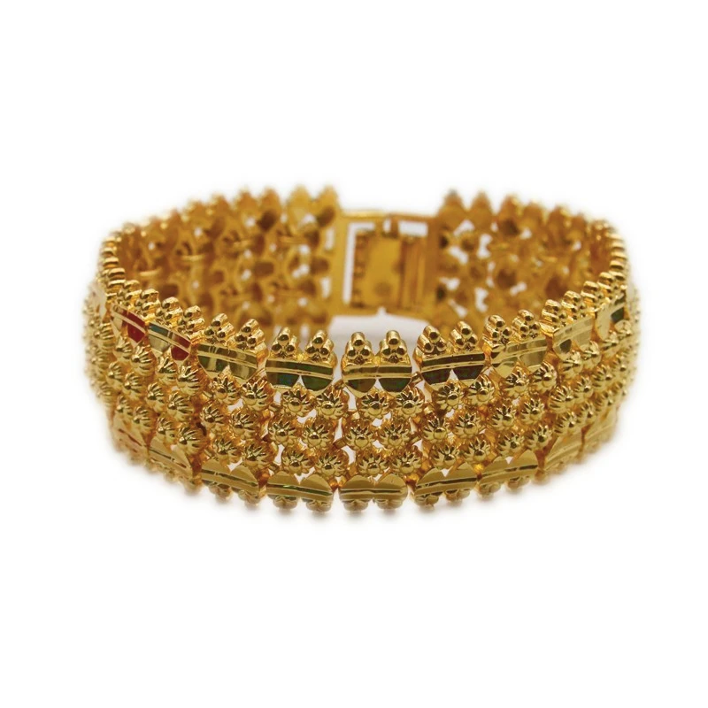 24MM Wide Flower Pattern Bracelet Dubai Gold Filled Middle East Arab/African/Ethiopian Thick Bangle 20cm