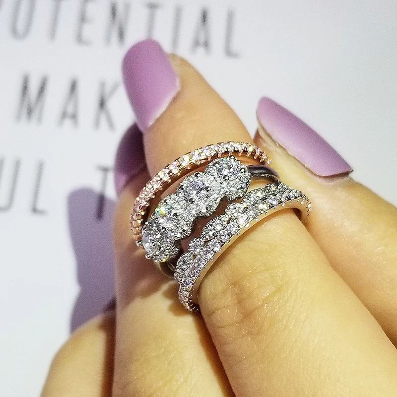 Набор женских обручальных колец из 4 предметов розовое золото R5689 2021 | Украшения и